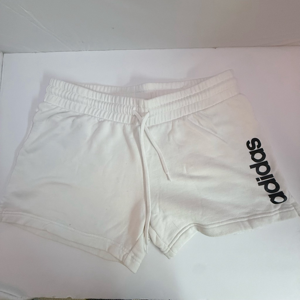 Women's Adidas White Athletic Shorts with Black Logo, Size L